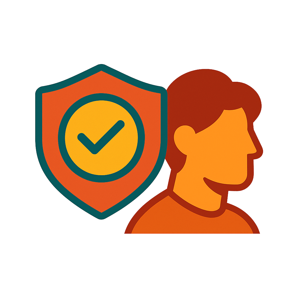 Icon symbolising confidence in navigating complex academic situations, featuring a shield and abstract path.