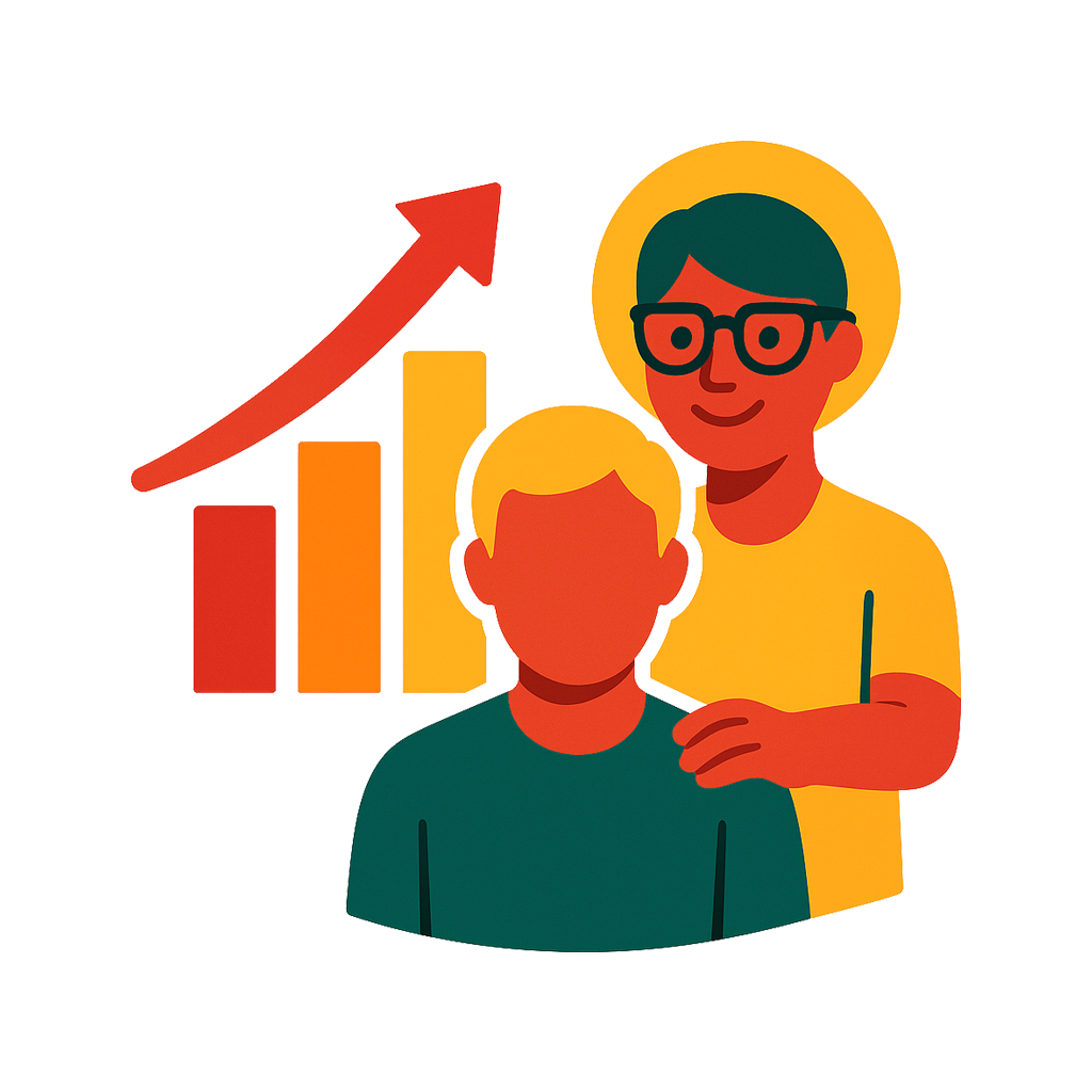 Icon showing positive academic outcomes, including upward trends and graduation symbolism.