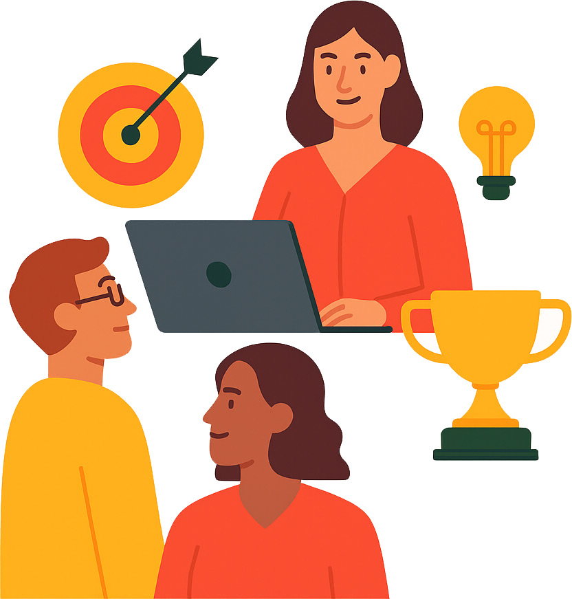 Illustration representing the value of supervisor training in doctoral education, showing diverse supervisors and symbols of academic growth.