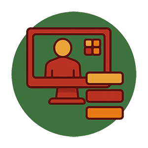 Icon of a person on a computer screen with four modular training blocks, representing flexible online supervision training