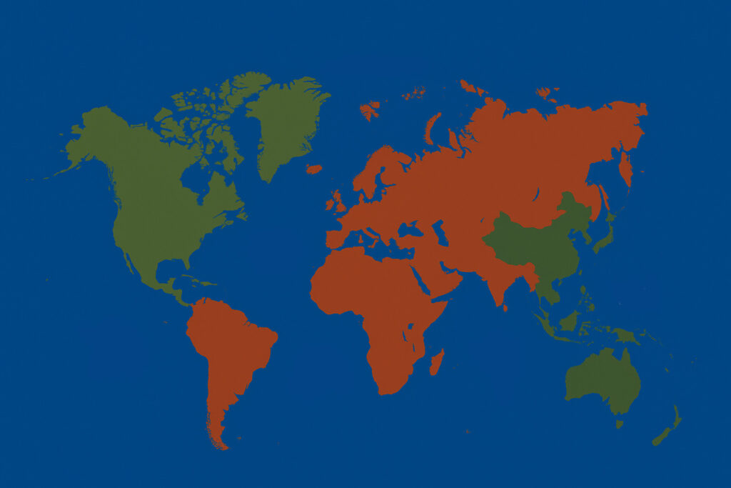 Colourful World Map with Blue Oceans