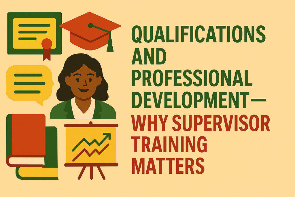 Flat-style digital illustration highlighting the importance of supervisor training and qualifications in doctoral education